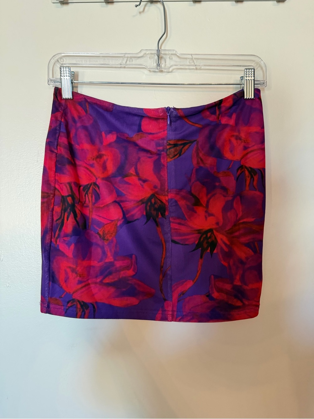 Purple & Red Floral Mini Lace Up Skirt - Picture 5 of 7